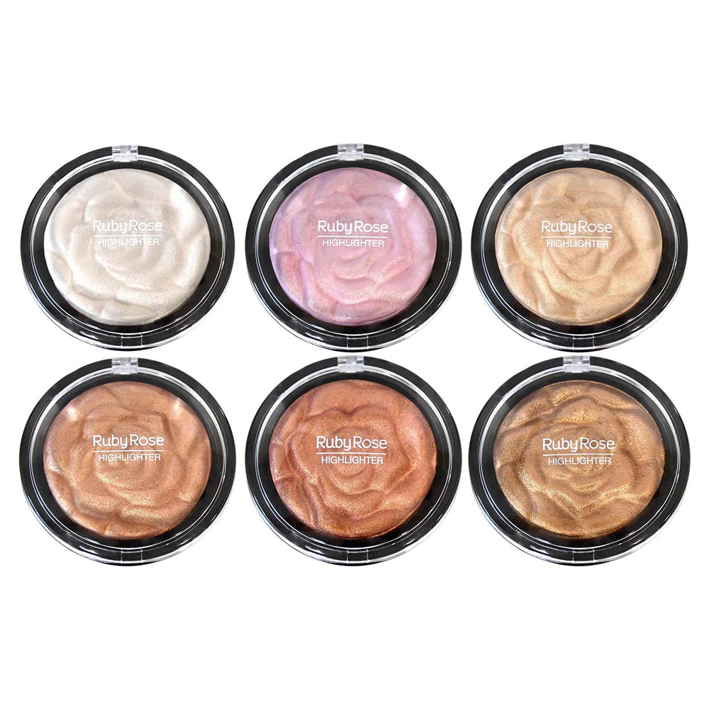 Kit 6 Iluminador Baked Highlighter Powder Ruby Rose HB7223