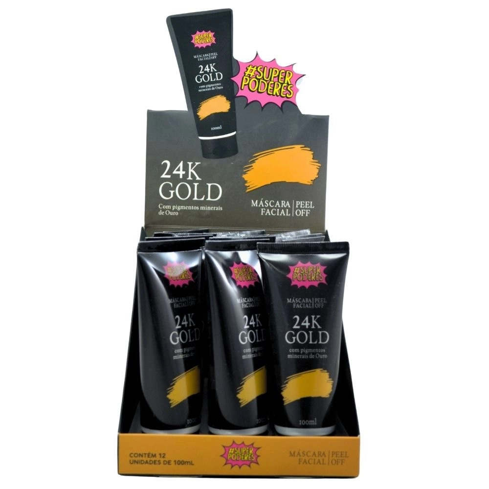 Box 12 Máscara Facial Vegana Peel Off 24K Gold Super Poderes